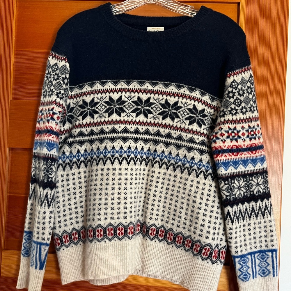 J. Crew Blue and Cream Crewneck Sweater